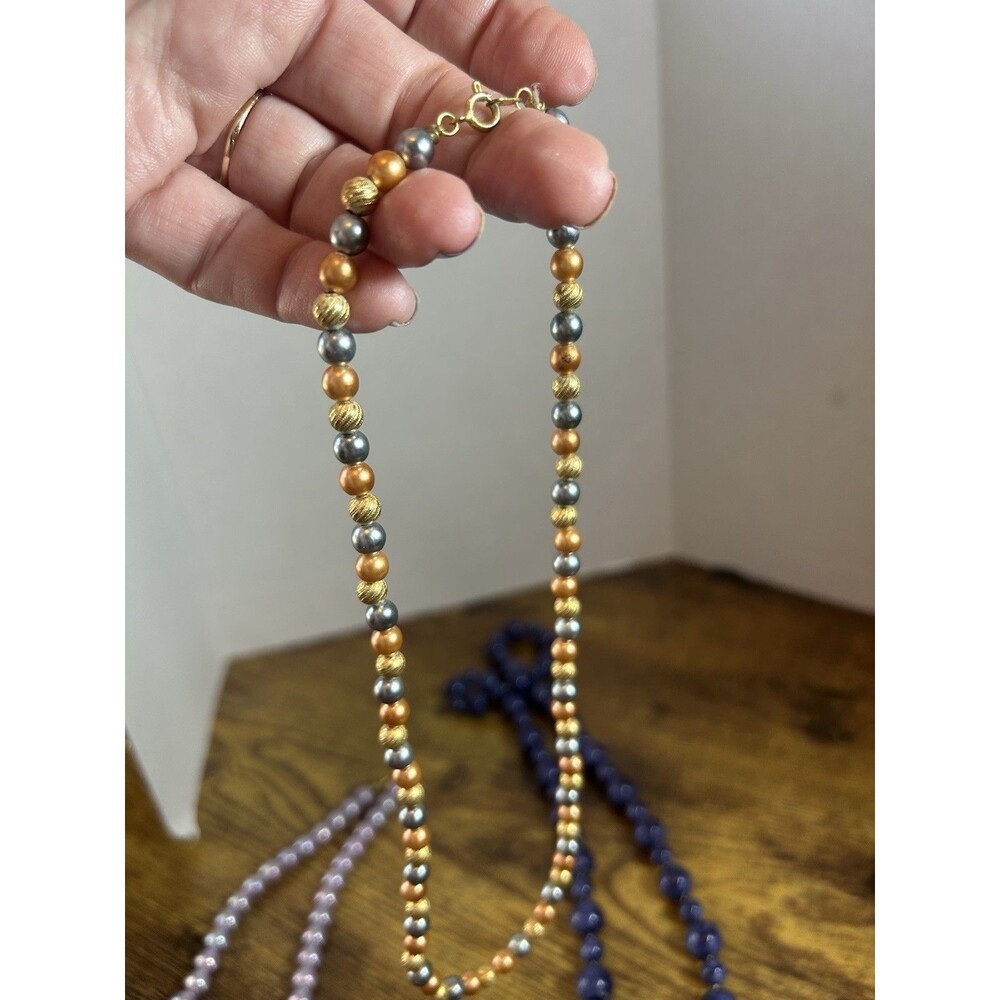 Vintage Necklace Lot Blue Beaded Lilac Multi Color Metal Jewelry Set Retro - Picture 5 of 10